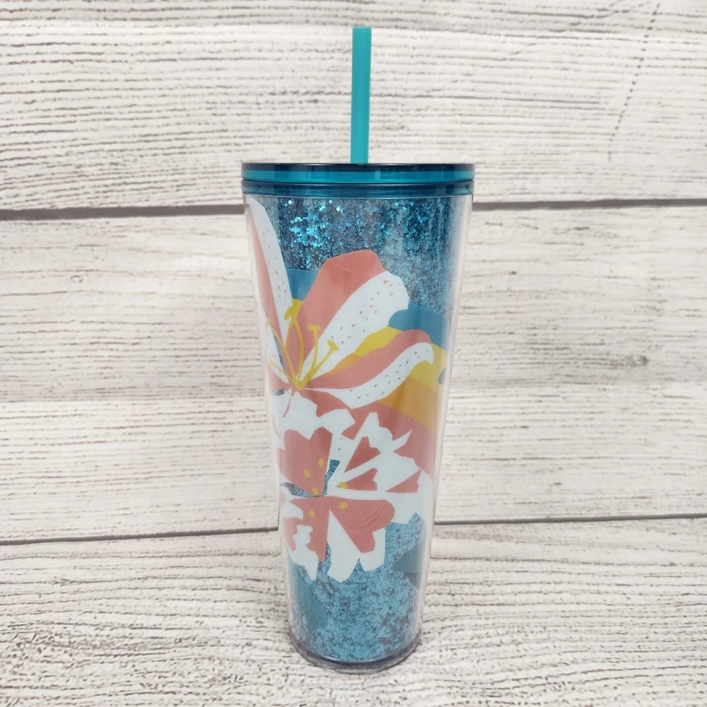 Starbucks Glitter Bunny Easter Floral Tumbler 24 oz